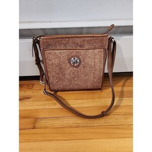 Brighton London Groove Raffia Sadie Slim Profile Organizer Crossbody Purse Brown